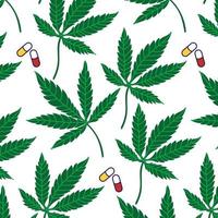 feuille de cannabis avec motif de pilules. fond de plante. huile médicinale cbd vecteur