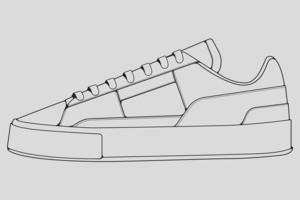 vecteur de dessin de contour de baskets de chaussures, baskets dessinées dans un style de croquis, contour de modèle de formateurs de baskets de ligne noire, illustration vectorielle.