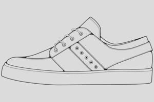 vecteur de dessin de contour de baskets de chaussures, baskets dessinées dans un style de croquis, contour de modèle de formateurs de baskets de ligne noire, illustration vectorielle.