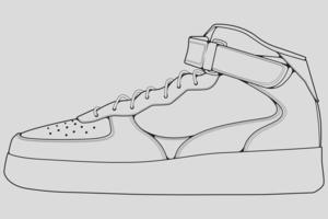 vecteur de dessin de contour de baskets de chaussures, baskets dessinées dans un style de croquis, contour de modèle de formateurs de baskets de ligne noire, illustration vectorielle.