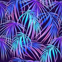jungle violet néon feuilles tropicales motif sans couture. feuillage botanique exotique d'été. couleurs de vecteurs fluorescents. vecteur