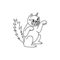 doodle chat agressif met à nu les dents isolées sur fond blanc. illustration vectorielle de stock la patte oscillante libère les griffes. le chat en colère est assis sur la défensive. vecteur