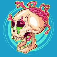 vecteur explosif d'un crâne de vue latérale avec des cerveaux et un liquide vert. graffiti street art et culture hip hop oeuvre d'art d'un personnage squelette.