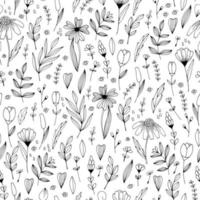 conception de surface vectorielle. modèle sans couture coloré avec des fleurs de doodle. concept écologique de la nature. pétales, tiges, feuilles. arrière-plan dessiné à la main. pour l'impression sur tissu et papier. toile de fond pour les invitations de cartes. vecteur