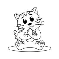 chat mignon assis contour livre de coloriage pour enfants, carnet de croquis de ligne noire sur fond blanc vecteur