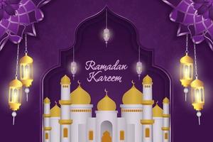 ramadan kareem fond islamique couleur violet et or avec élément de ligne vecteur