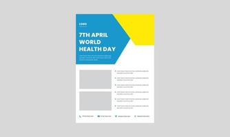 modèle de conception de flyer de la journée mondiale de la santé. Conception d'affiche de la journée mondiale de la santé du 7 avril. conception de flyer de la journée mondiale de la santé de la vie saine. vecteur