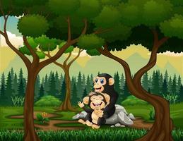 mère chimpanzé avec son bébé dans la forêt