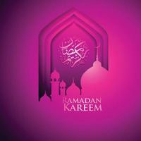 design luxueux et élégant ramadan kareem avec calligraphie arabe, lanterne traditionnelle et mosquée de porte colorée de gradation pour les salutations islamiques vecteur