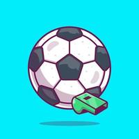 ballon de football avec illustration d'icône de vecteur de dessin animé de sifflet. concept d'icône d'objet sport isolé vecteur premium. style de dessin animé plat