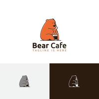 ours grizzly buvant du café chocolat café boutique modèle de logo vecteur