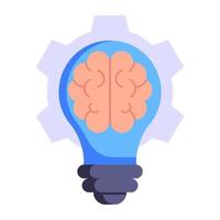 ampoule et cerveau indiquant l'icône plate du cerveau vecteur