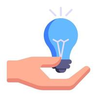 main et ampoule, concept d'icône plate de solutions créatives vecteur