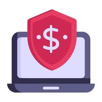 bouclier dollar et ordinateur portable, concept d'icône plate de paiement sécurisé