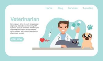 application d'interface utilisateur de conception de site Web de clinique vétérinaire pour animaux de compagnie vecteur