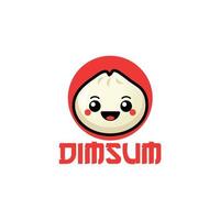 logo dimsum avec mascotte mignonne sur fond blanc vecteur