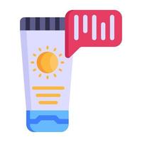 icône plate de code produit, crème solaire avec code vecteur