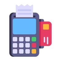 paiement par carte via pos, icône plate vecteur