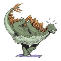 mignon dinosaure faisant du yoga pratique isolé sur fond blanc. illustration vectorielle. vecteur