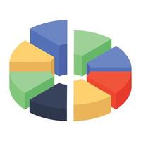 un graphique à secteurs indiquant une représentation graphique dans une icône isométrique vecteur