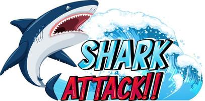 un logo marin avec un grand requin bleu et un texte d'attaque de requin