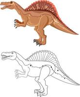 dinosaure spinosaurus avec son contour de doodle sur fond blanc vecteur