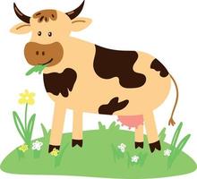 vache mignonne dans un pré avec de l'herbe vecteur