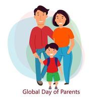 journée mondiale des parents. famille heureuse ensemble. la mère, le père et le fils sont asiatiques. vecteur