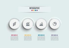 le vecteur de conception infographique et les icônes marketing peuvent être utilisés pour la mise en page du flux de travail, le diagramme, le rapport annuel, la conception Web. concept d'entreprise avec 4 options, étapes ou processus.