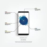 maquette de smartphone noir avec écran infographique. peut être utilisé pour la mise en page du flux de travail, le diagramme, les options d'étape commerciale, la bannière, la conception Web. vecteur