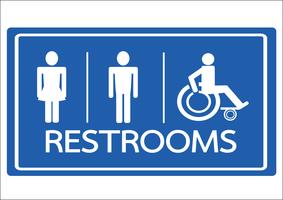 Symbole de toilettes homme, femme et icône de handicap en fauteuil roulant vecteur