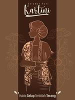 selamat hari kartini signifie joyeux jour de kartini. kartini est une héroïne indonésienne. habis gelap terbitlah terang signifie après l'obscurité vient la lumière. illustration vectorielle vecteur