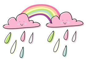 illustration arc-en-ciel nuage mignon doodle vecteur