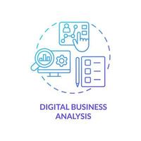 icône de concept de gradient bleu d'analyse d'entreprise numérique. analyse et examen. illustration de fine ligne d'idée abstraite de compétences numériques avancées. dessin de contour isolé. myriade de polices pro-bold utilisées vecteur
