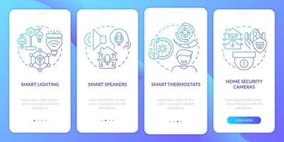 écran d'application mobile d'intégration de gradient bleu de smart home gear. Procédure pas à pas de surveillance Pages d'instructions graphiques en 4 étapes avec des concepts linéaires. ui, ux, modèle d'interface graphique. myriade de polices pro-gras régulières utilisées vecteur