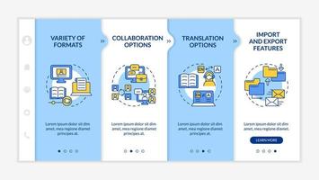 modèle d'intégration bleu et blanc des plateformes d'apprentissage en ligne. éducation en ligne. site Web mobile réactif avec des icônes de concept linéaires. page Web pas à pas 4 écrans d'étape. lato-gras, polices régulières utilisées vecteur