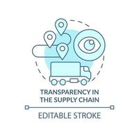 transparence dans l'icône de concept turquoise de la chaîne d'approvisionnement. logistique et suivi illustration de ligne mince idée abstraite. dessin de contour isolé. trait modifiable. roboto-medium, une myriade de polices pro-gras utilisées vecteur