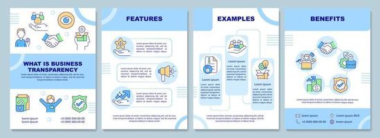 qu'est-ce qu'un modèle de brochure bleue de transparence commerciale. conception d'impression de livret avec des icônes linéaires. mises en page vectorielles pour la présentation, les rapports annuels, les publicités. arial-black, une myriade de polices pro-régulières utilisées vecteur