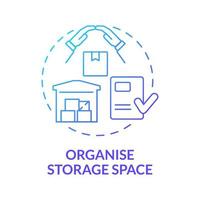 organiser l'icône de concept de dégradé bleu de l'espace de stockage. entrepôt pour l'illustration de la ligne mince de l'idée abstraite de l'entreprise de livraison. dessin de contour isolé. roboto-medium, myriade de polices pro-gras utilisées vecteur