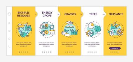 ressources énergétiques de la biomasse sur le modèle d'intégration jaune de la ferme. herbe et oléagineux. site Web mobile réactif avec des icônes de concept linéaires. page Web pas à pas en 5 étapes. lato-gras, polices régulières utilisées vecteur