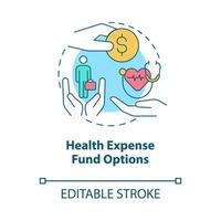 icône de concept d'options de fonds de dépenses de santé. illustration de ligne mince d'idée abstraite d'assurance d'entreprise. dessin de contour isolé. trait modifiable. roboto-medium, une myriade de polices pro-gras utilisées vecteur