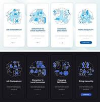 impact d'automatisation négatif nuit, jour écran d'application mobile d'intégration. pages d'instructions graphiques en 4 étapes avec des concepts linéaires. ui, ux, modèle d'interface graphique. une myriade de polices pro-gras régulières utilisées vecteur