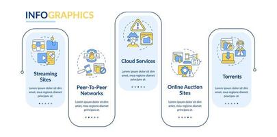 modèle d'infographie vectorielle de sites Web piratés. la présentation des sites de streaming décrit les éléments de conception. visualisation des données en 5 étapes. graphique d'informations sur la chronologie du processus. mise en page du flux de travail avec des icônes de ligne vecteur