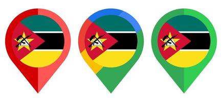 icône de marqueur de carte plate avec drapeau mozambicain isolé sur fond blanc vecteur