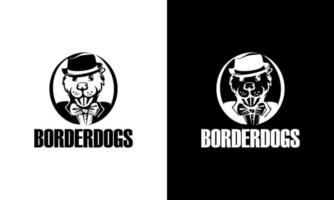 logo chien portant un logo de costume. logo mascotte vecteur