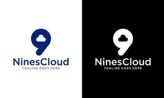 logo vectoriel bleu nuage 9. nuage neuf illustration du nuage avec le numéro neuf dedans.