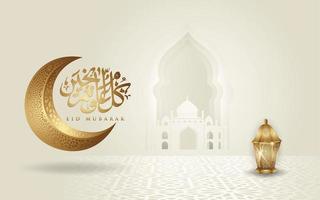 conception de voeux de calligraphie arabe eid mubarak dôme de mosquée de ligne islamique avec motif classique et lanterne pour la publication d'éléments. carte de voeux, toile de fond, fond d'écran, bannière et autres utilisateurs vecteur