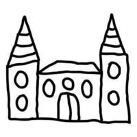 dessin animé doodle château linéaire isolé sur fond blanc. vecteur