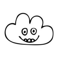 dessin animé doodle nuage heureux linéaire isolé sur fond blanc. vecteur