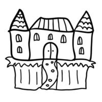 dessin animé doodle château linéaire isolé sur fond blanc. vecteur